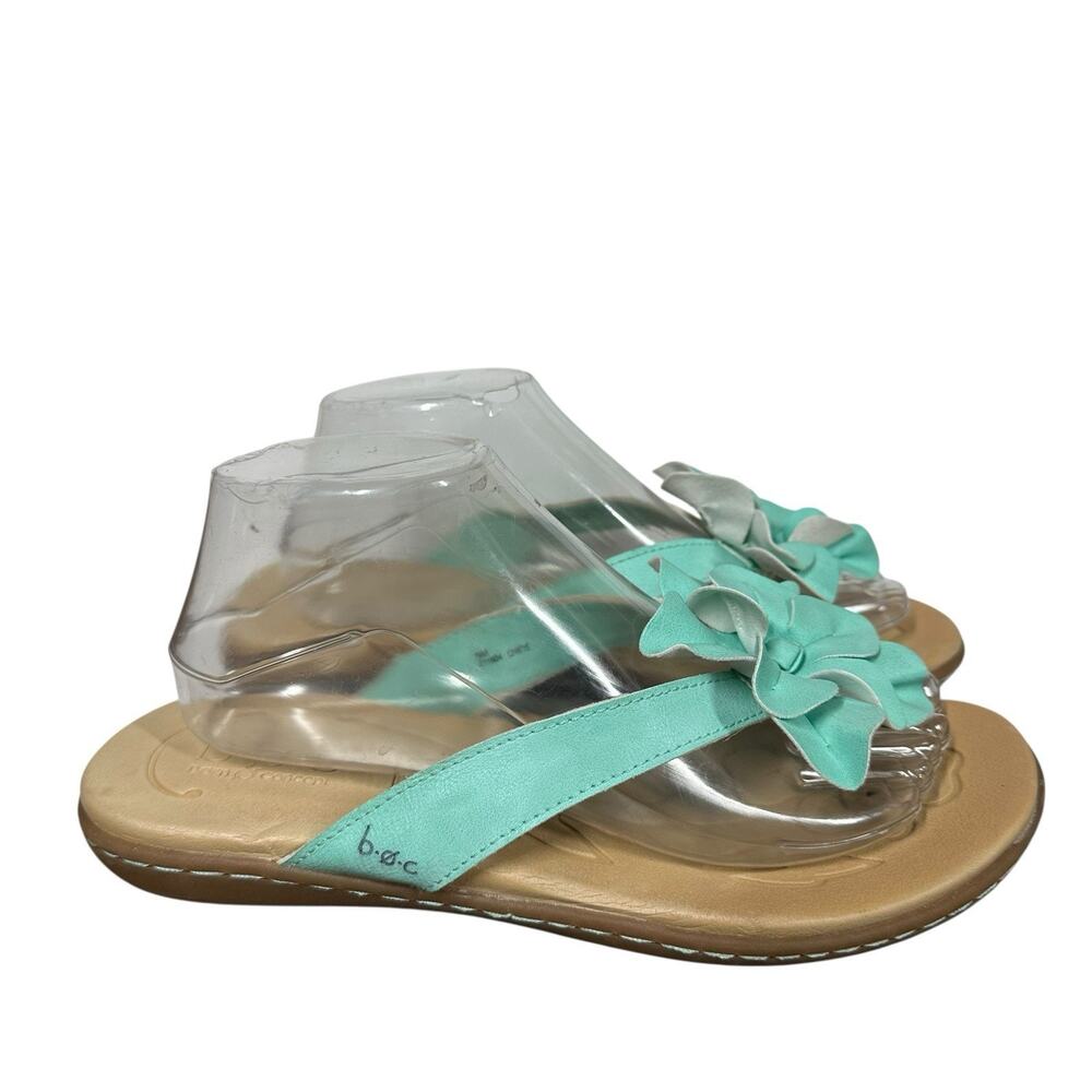 Born boc Mint Green Leather 3D Flower Flip Flop Comfort Thong Sandals Womens 9M